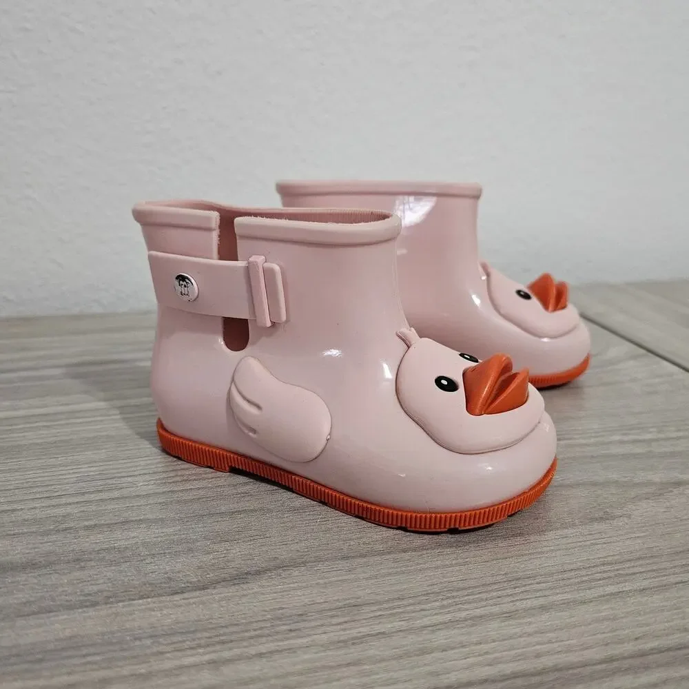 Mini Melissa Sugar Rain II Slip On Boot Pink Orange Duck Face Toddler USA 8